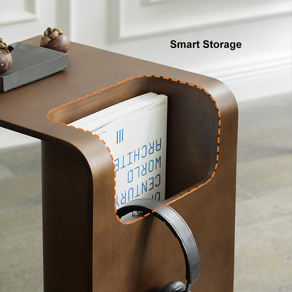 Nordic Bentwood Side Table: C-Shaped Sofa Table with Hidden Storage