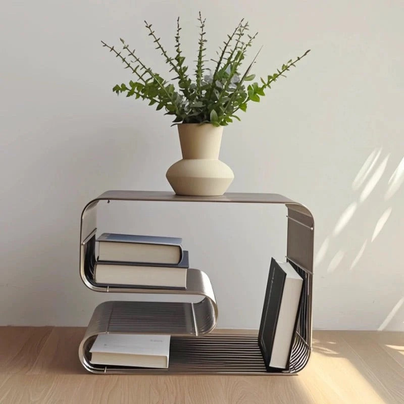 Minimalist Curved Metal Side Table — Functional & Sculptural Design