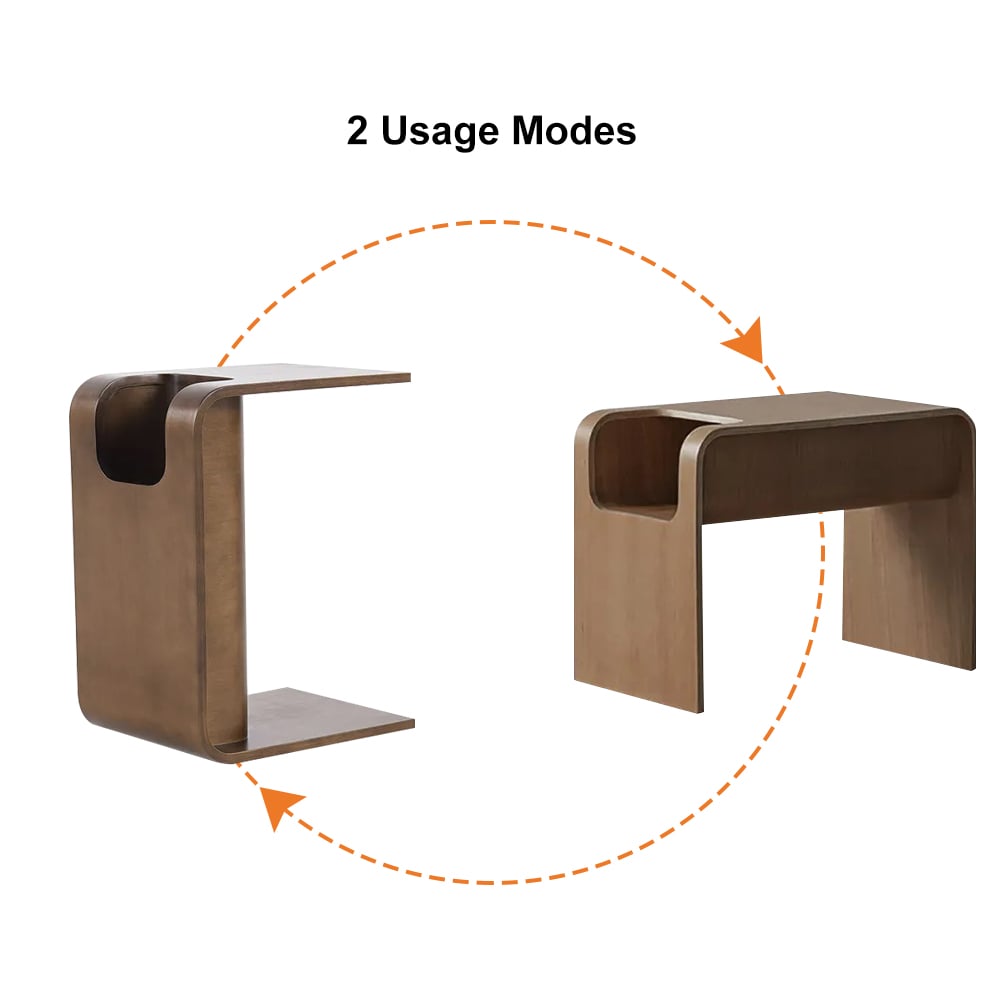 Nordic Bentwood Side Table: C-Shaped Sofa Table with Hidden Storage