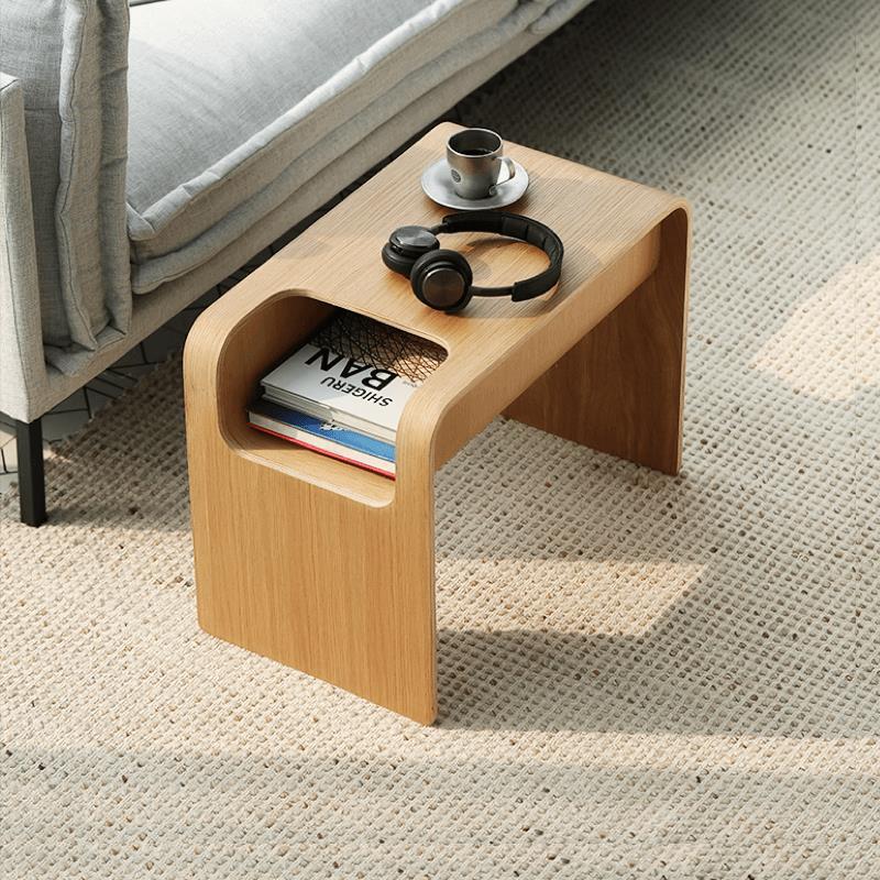 Nordic Bentwood Side Table: C-Shaped Sofa Table with Hidden Storage