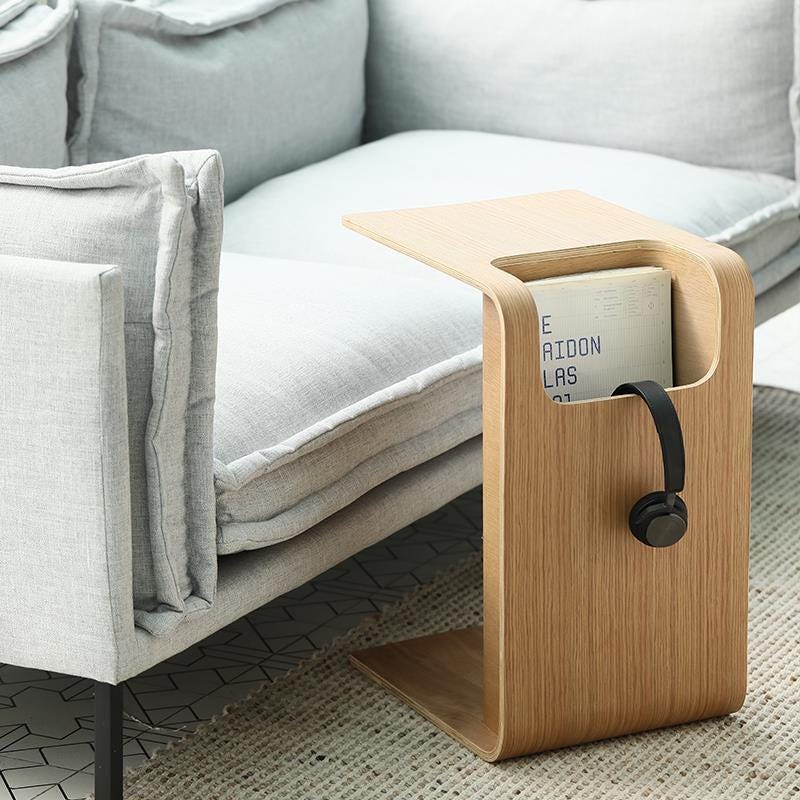 Nordic Bentwood Side Table: C-Shaped Sofa Table with Hidden Storage
