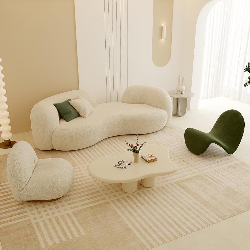 Nordic Cream Style Sofa Set – Minimalist Lounge Package with Accent Chairs & Coffee Tables | Custom Fabric.Colors Available