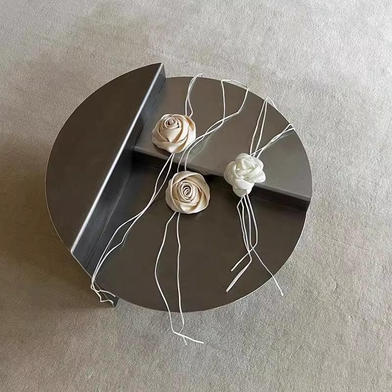 Minimalist Stainless Steel Coffee Table – Round Wabi-Sabi Modern Accent Side Table, Designer Sofa End Table, Nordic Style