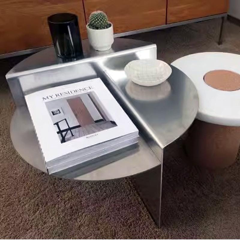 Minimalist Stainless Steel Coffee Table – Round Wabi-Sabi Modern Accent Side Table, Designer Sofa End Table, Nordic Style