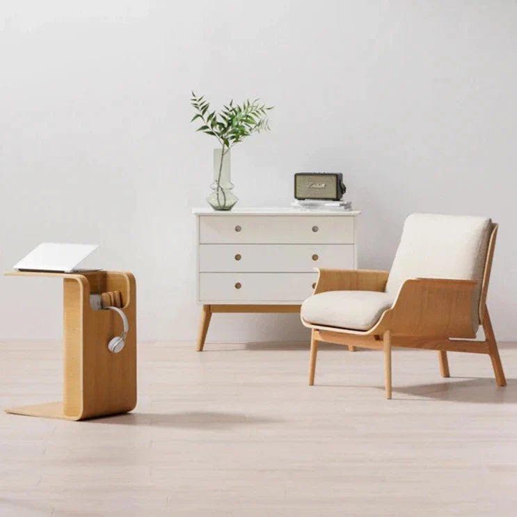 Nordic Bentwood Side Table: C-Shaped Sofa Table with Hidden Storage