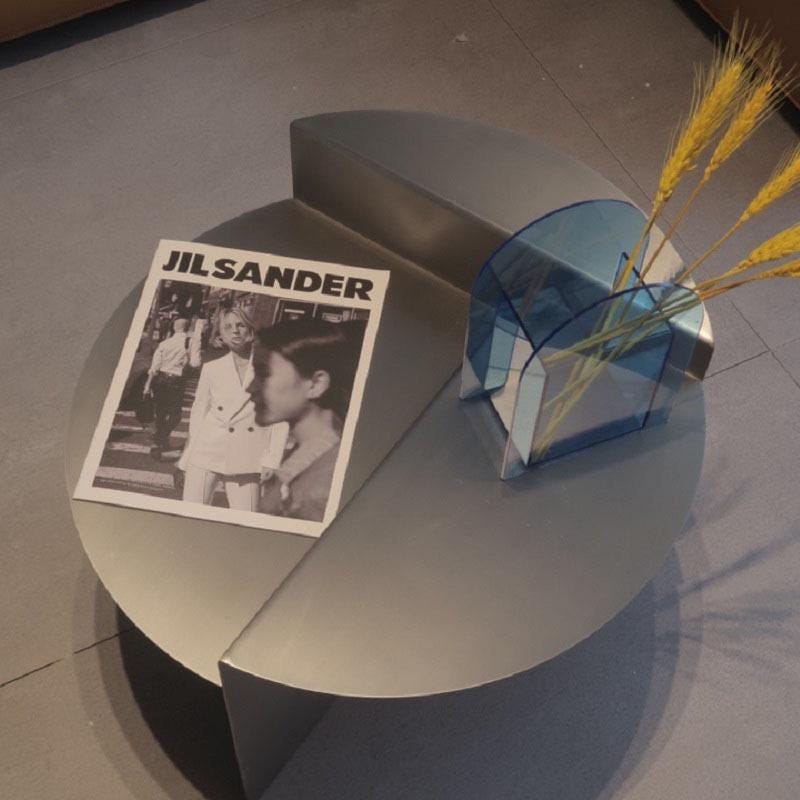 Minimalist Stainless Steel Coffee Table – Round Wabi-Sabi Modern Accent Side Table, Designer Sofa End Table, Nordic Style