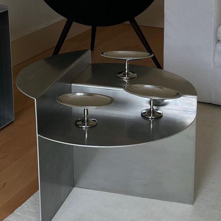 Minimalist Stainless Steel Coffee Table – Round Wabi-Sabi Modern Accent Side Table, Designer Sofa End Table, Nordic Style